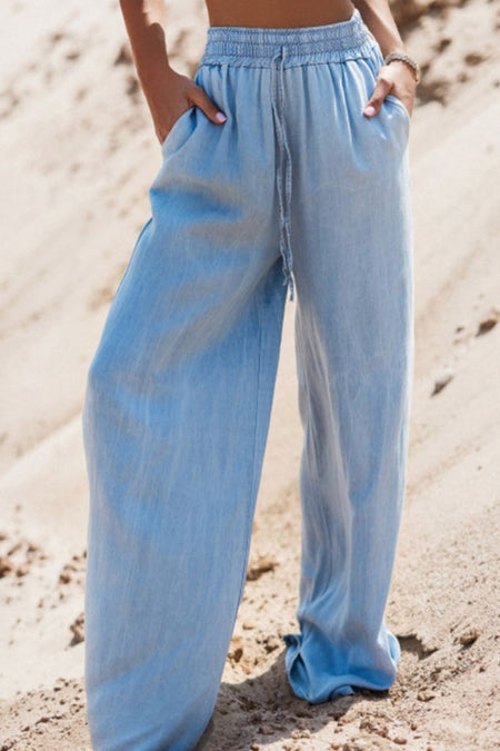 Drawstring Wide Leg Jeans - S. M. & Co.