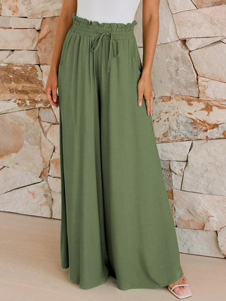 Drawstring Wide Leg Pants with Pockets - S. M. & Co.