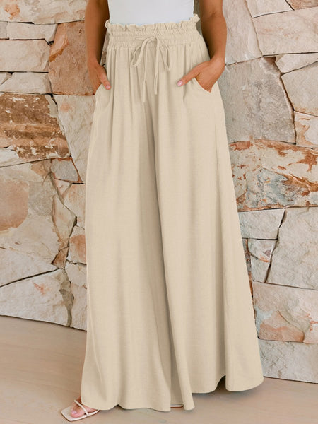 Drawstring Wide Leg Pants with Pockets - S. M. & Co.