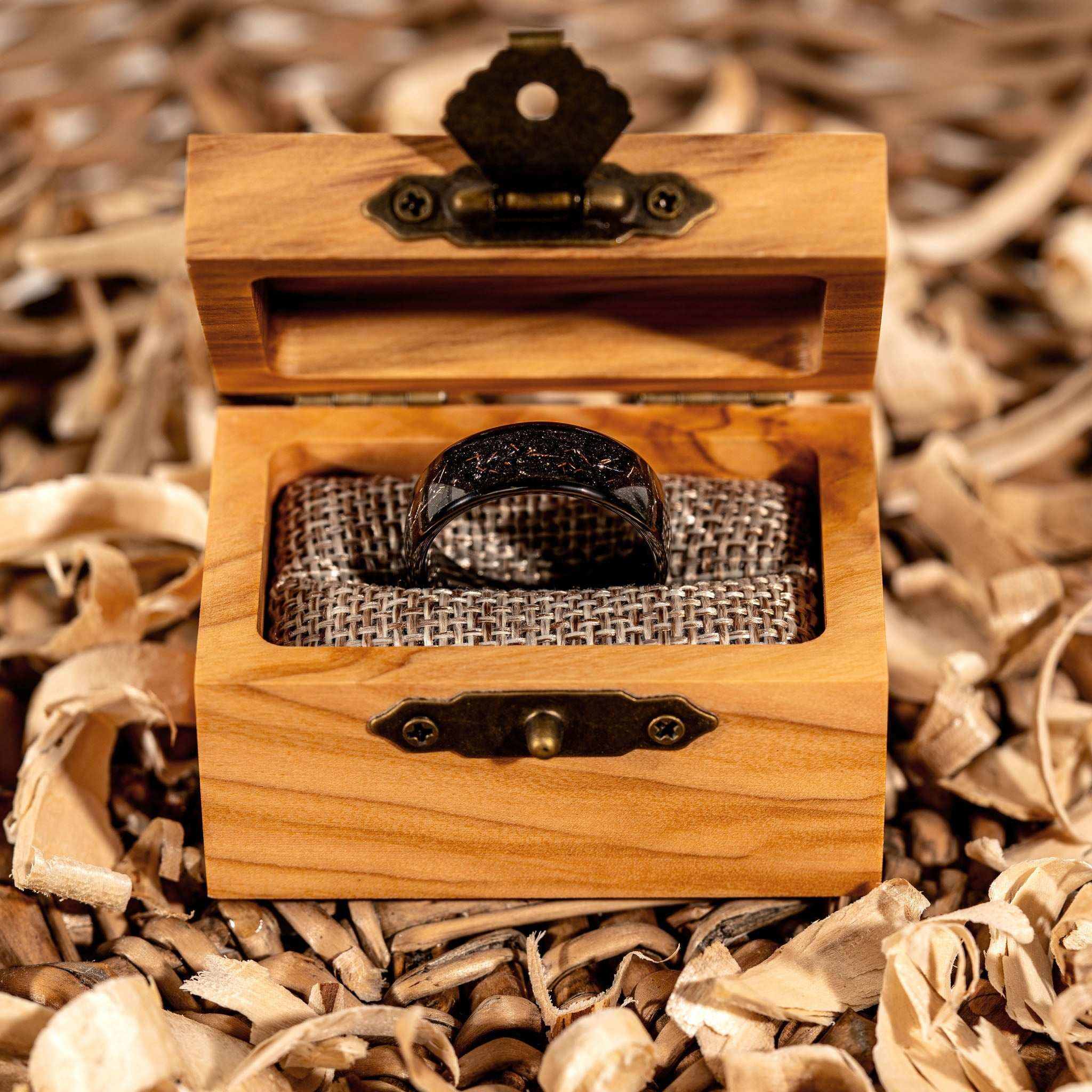 Meteorite Ring – Black Eclipse Tungsten Carbide Band for Men & Women