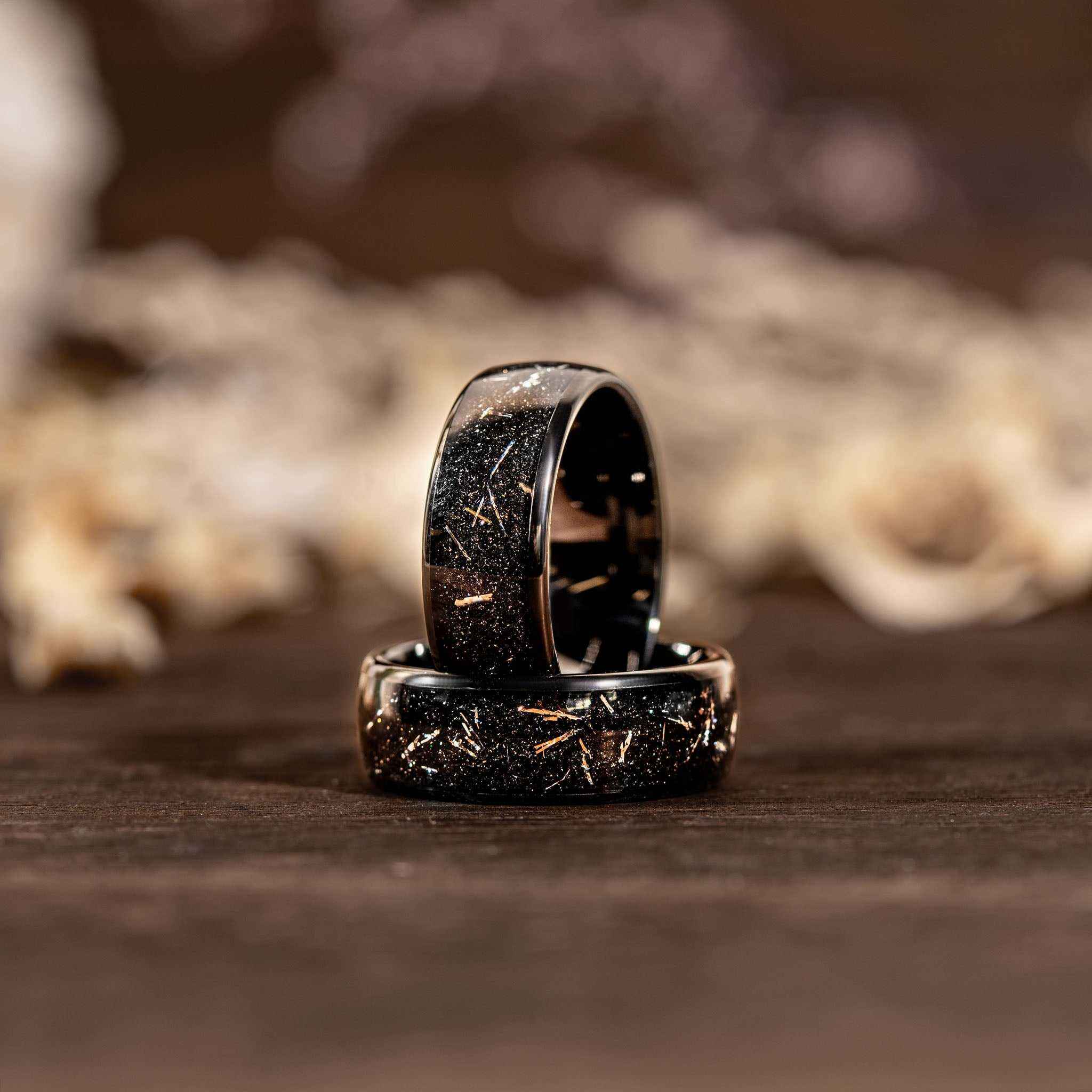 Meteorite Ring – Black Eclipse Tungsten Carbide Band for Men & Women