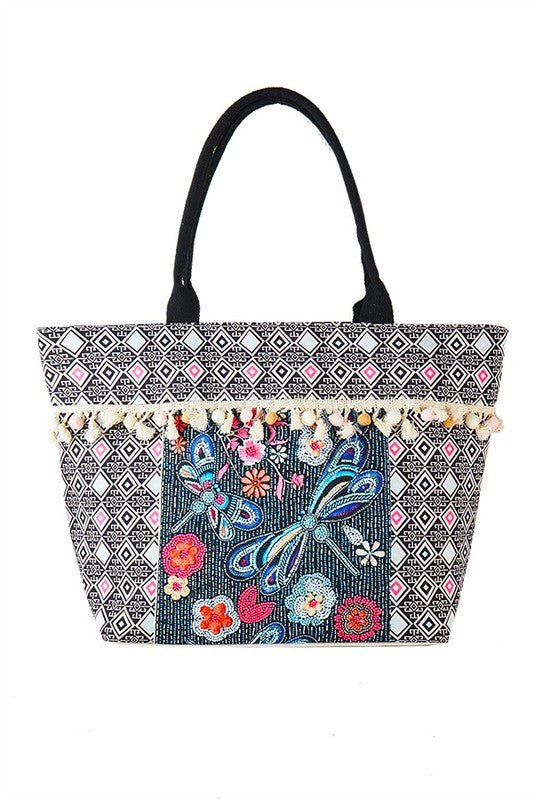 Embroidered Tassel Oversize Fashion Tote Bag - S. M. & Co. Tote Bag