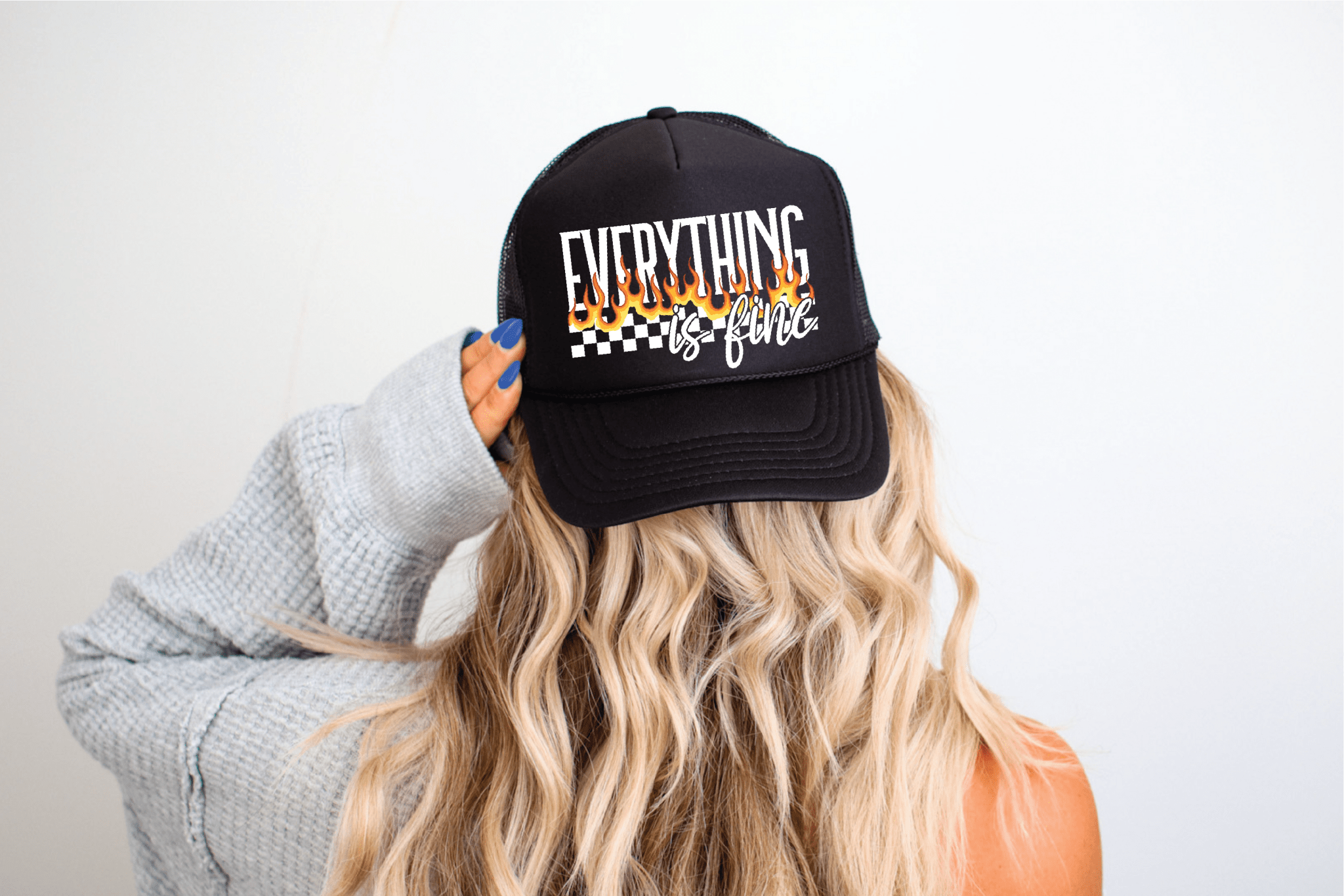 Everythings Fine DTF Printed Black Trucker Hat - S. M. & Co.