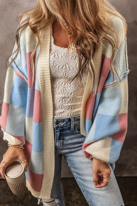 Exposed Seam Color Block Open Front Cardigan - S. M. & Co.