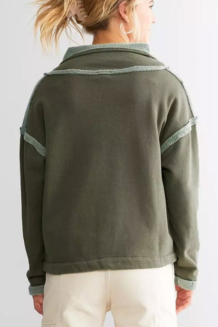 Exposed Seam Half Snap Long Sleeve Sweatshirt - S. M. & Co.