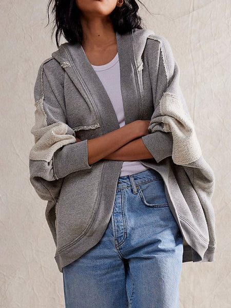 Exposed Seam Open Front Batwing Sleeve Hooded Cardigan - S. M. & Co.