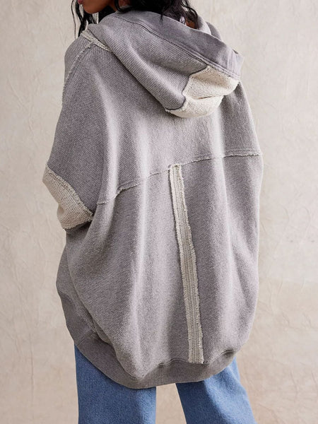 Exposed Seam Open Front Batwing Sleeve Hooded Cardigan - S. M. & Co.