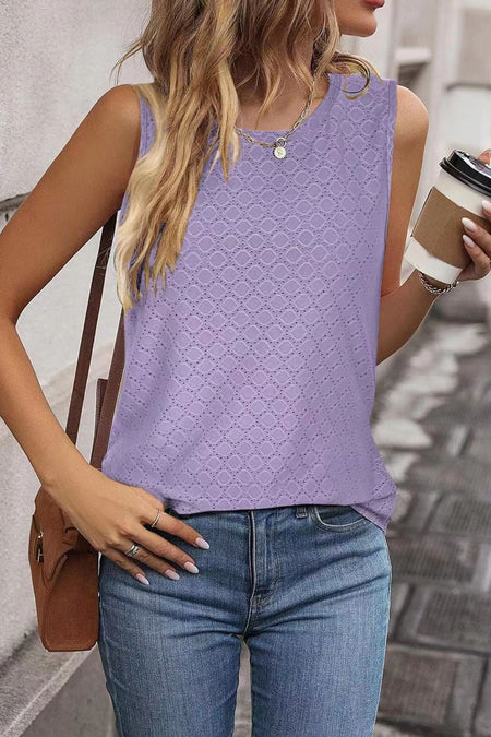 Eyelet Round Neck Tank - S. M. & Co. Tank Tops