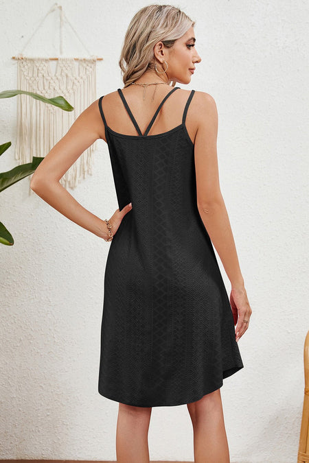 Eyelet Scoop Neck Double Strap Dress - S. M. & Co. Dresses