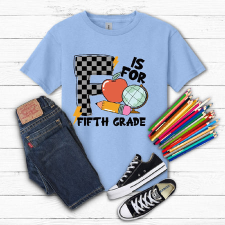 F is for Fifth Grade- Checkered - S. M. & Co. Shirts & Tops