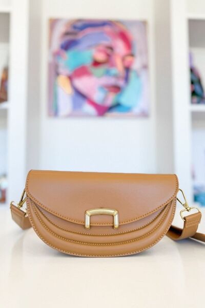 Fame Buckle Closure Crescent Faux Leather Crossbody Bag - S. M. & Co.