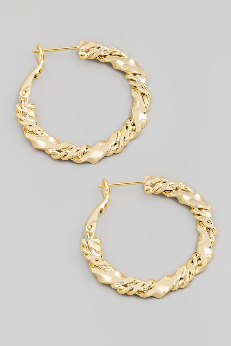 Fame Double Twist Chain Latch Hoop Earrings - S. M. & Co.