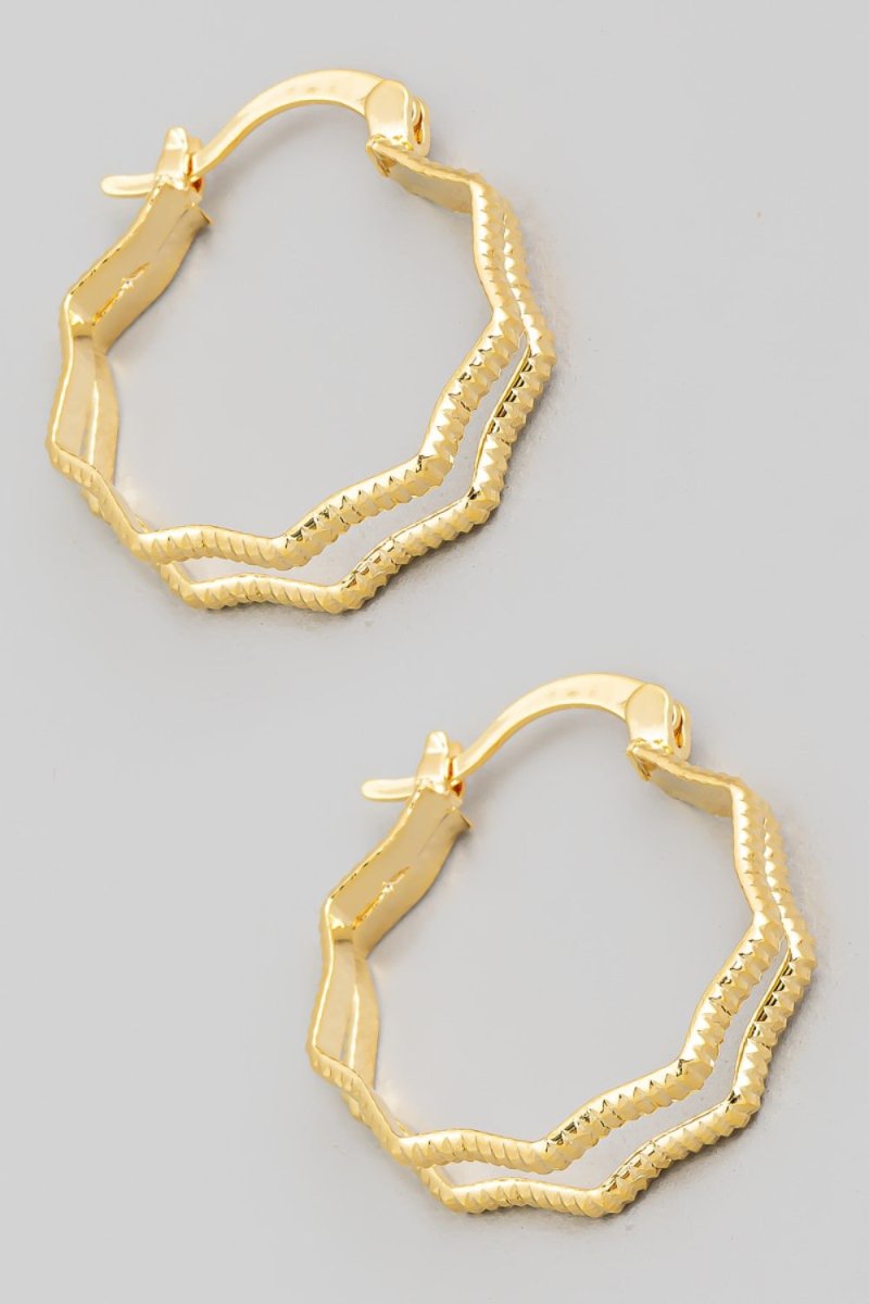 Fame Double Wavy Pincatch Hoop Earrings - S. M. & Co.