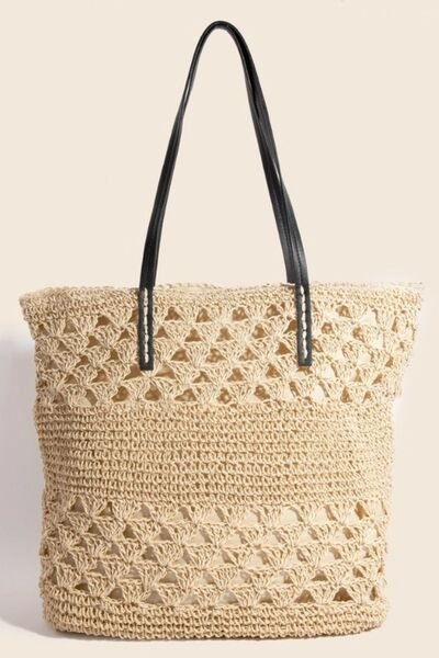 Fame Faux Leather Handle Knitted Tote Bag - S. M. & Co.