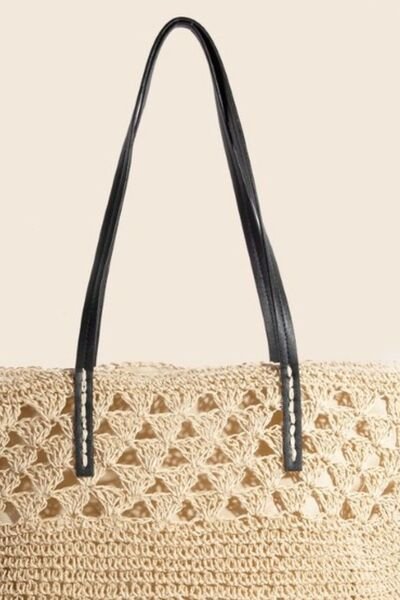 Fame Faux Leather Handle Knitted Tote Bag - S. M. & Co.