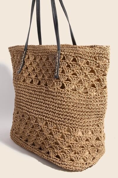 Fame Faux Leather Handle Knitted Tote Bag - S. M. & Co.