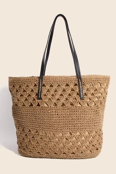 Fame Faux Leather Handle Knitted Tote Bag - S. M. & Co.