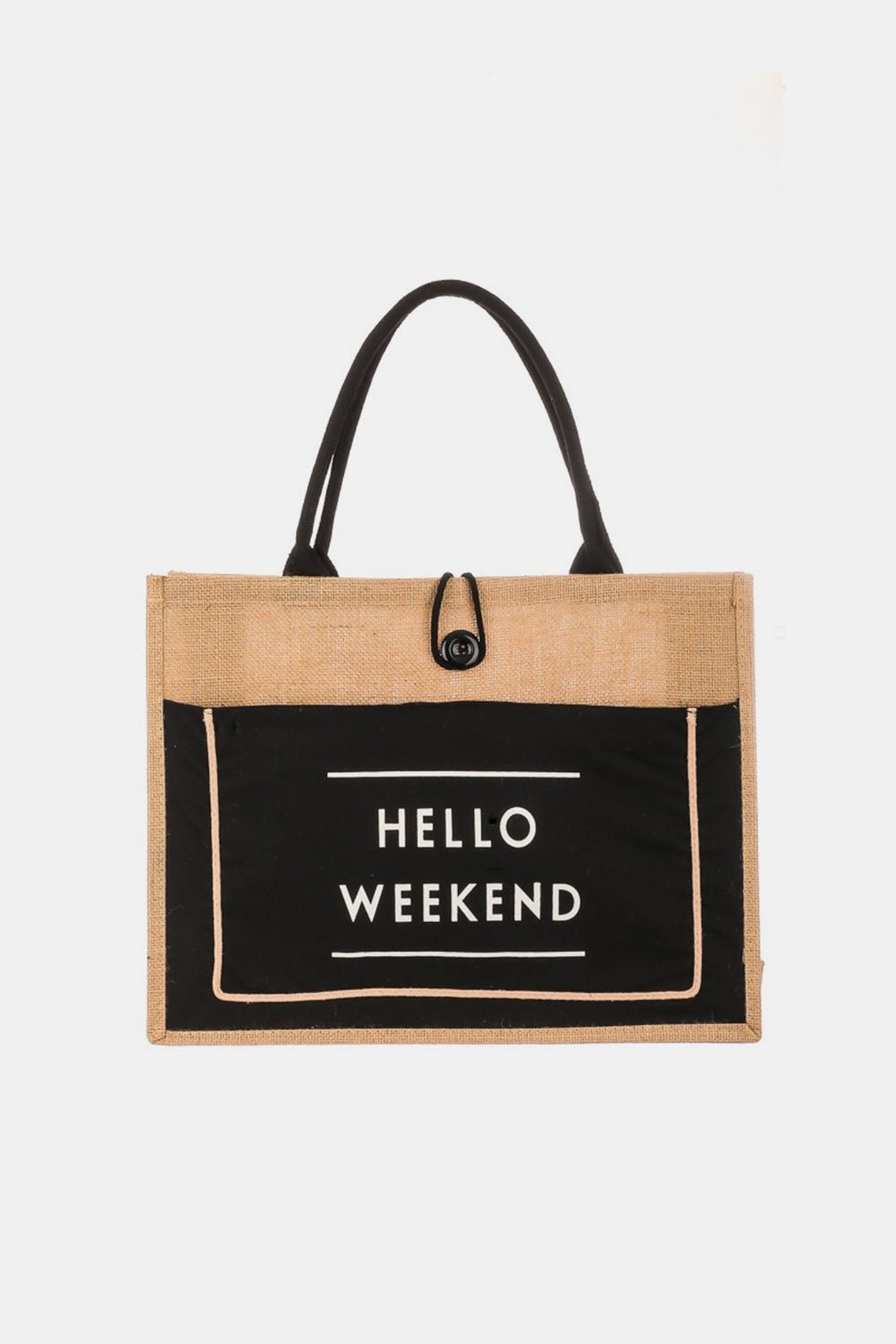 Fame Hello Weekend Burlap Tote Bag - S. M. & Co. Tote Bag