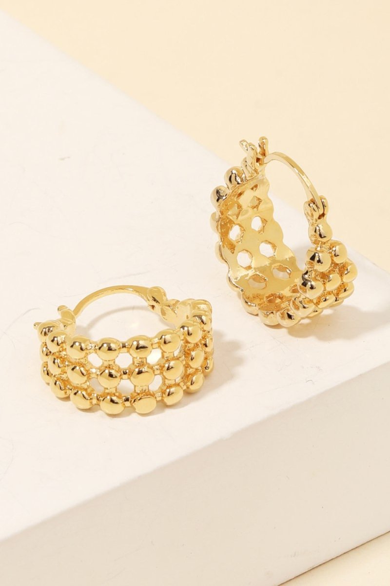 Fame Metallic Bead Pincatch Hoop Earrings - S. M. & Co.