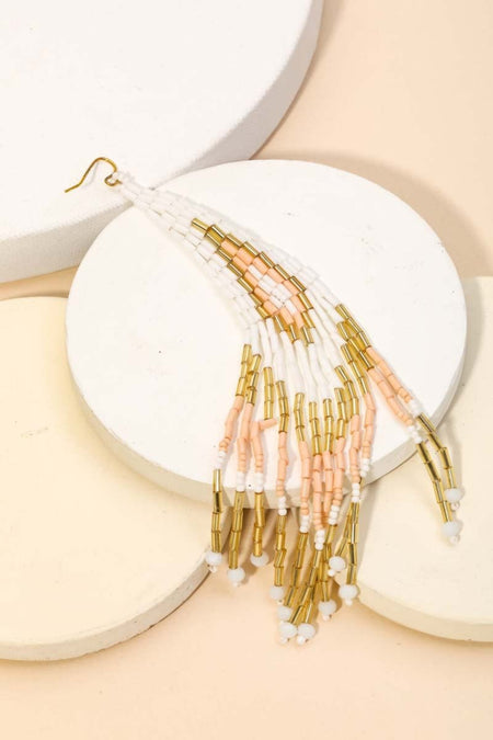 Fame Seed Beaded Fringe Drop Earrings - S. M. & Co.