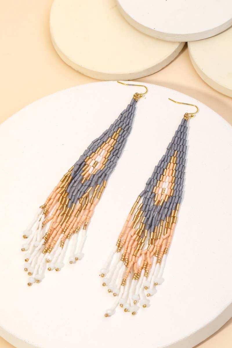 Fame Seed Beaded Fringe Drop Earrings - S. M. & Co.