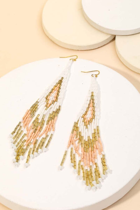 Fame Seed Beaded Fringe Drop Earrings - S. M. & Co.