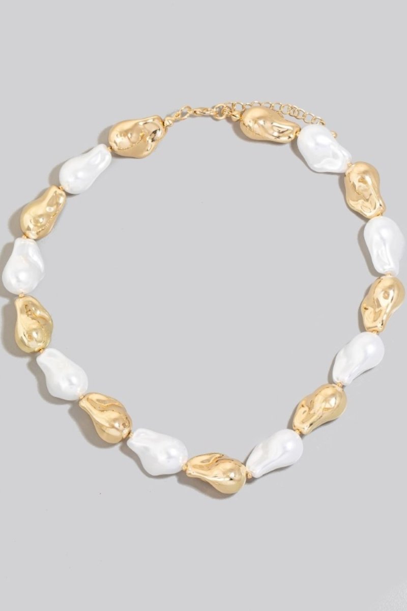 Fame Synthetic Pearl and Metallic Beaded Necklace - S. M. & Co.