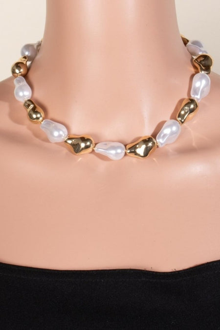 Fame Synthetic Pearl and Metallic Beaded Necklace - S. M. & Co.