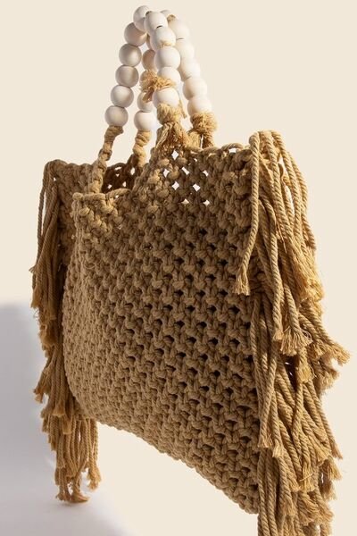 Fame Wooden Beaded Handle Braided Tote Bag - S. M. & Co.