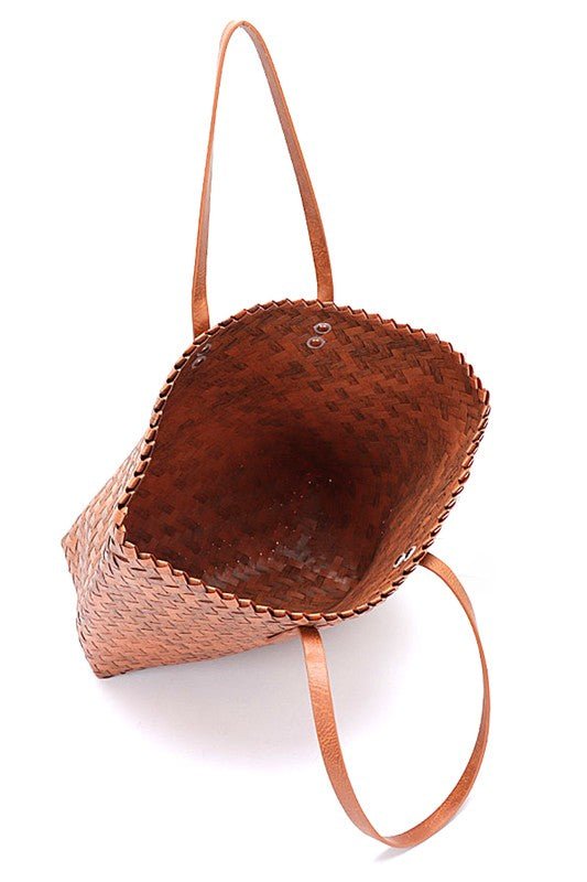 Faux Bamboo Weaved Basket Tote - S. M. & Co. Tote Bag