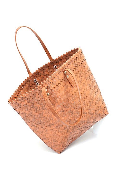 Faux Bamboo Weaved Basket Tote - S. M. & Co. Tote Bag