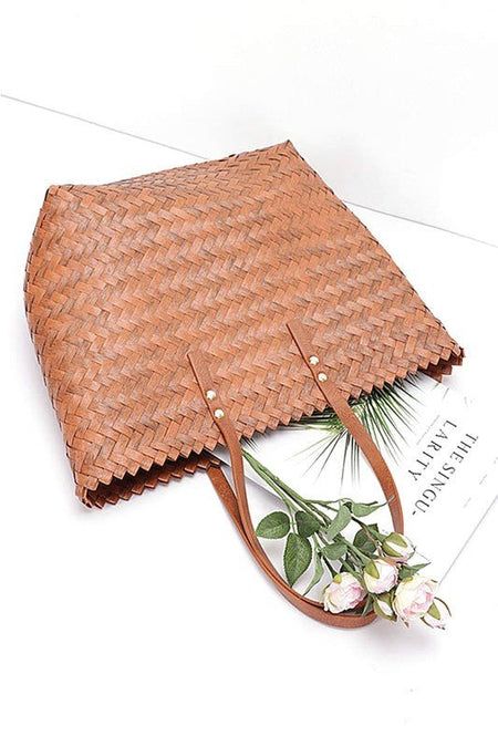 Faux Bamboo Weaved Basket Tote - S. M. & Co. Tote Bag