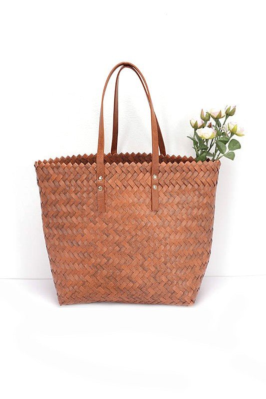 Faux Bamboo Weaved Basket Tote - S. M. & Co. Tote Bag