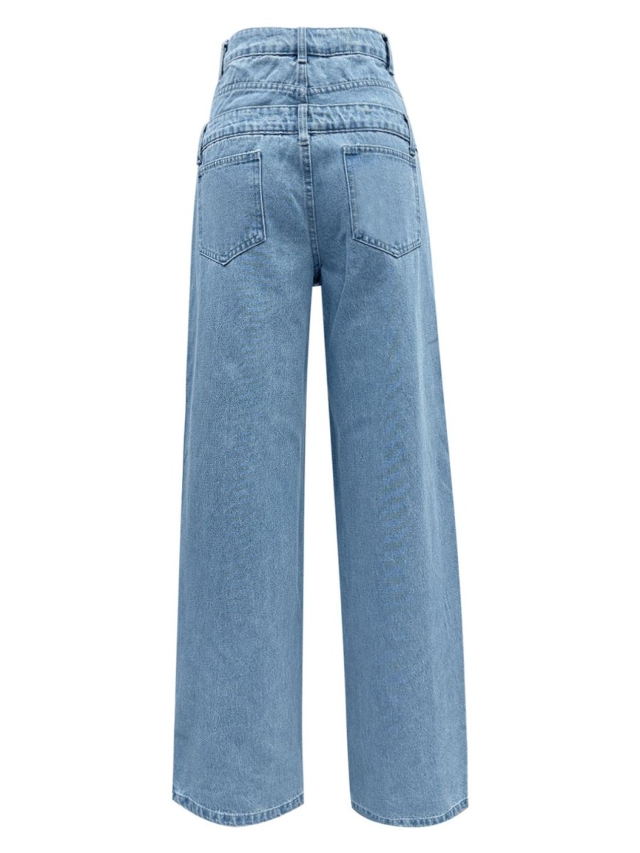 Faux Layered High Waist Jeans - S. M. & Co.