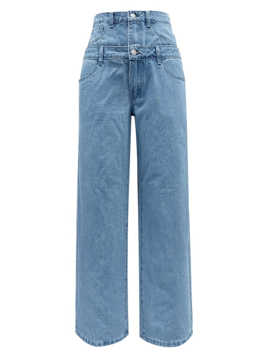 Faux Layered High Waist Jeans - S. M. & Co.