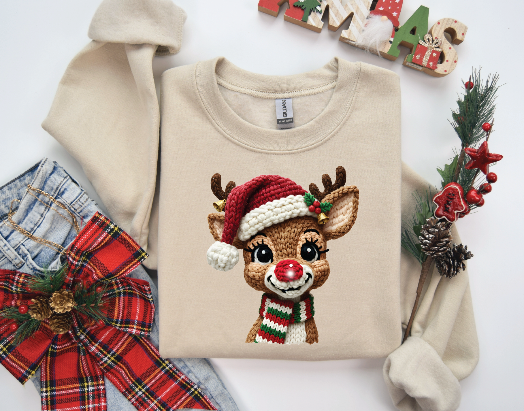Faux Yard Rudolph Christmas Sweater
