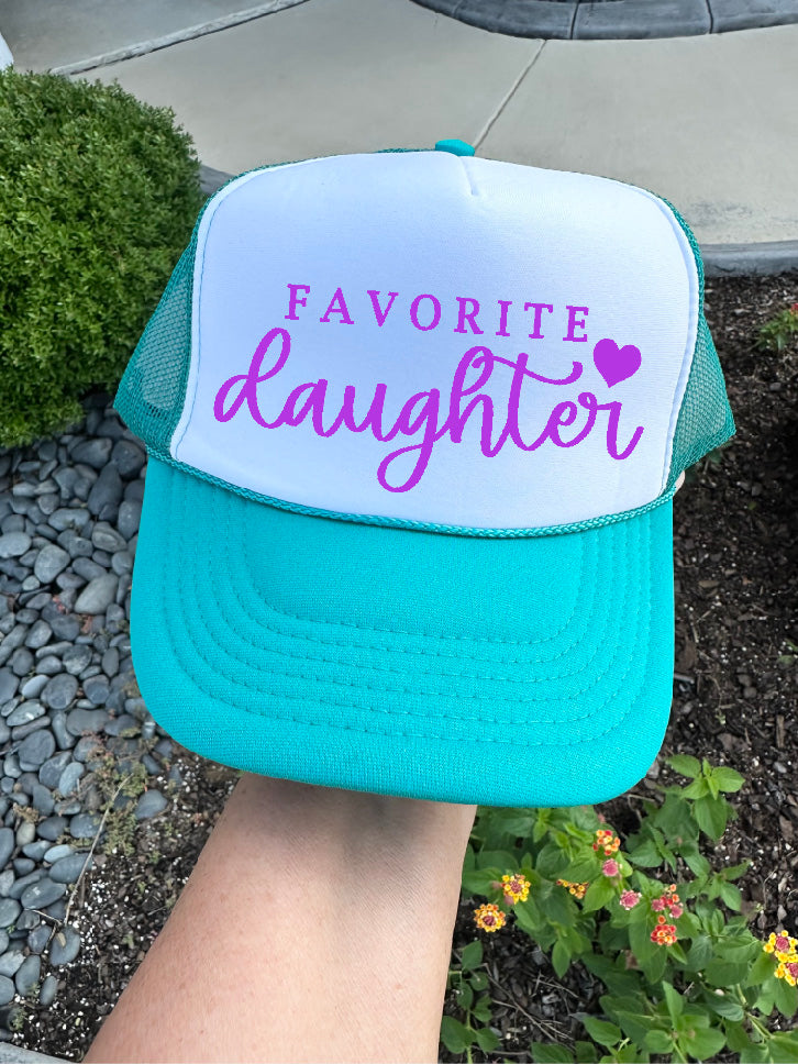 Favorite Daughter DTF Printed Jade & White Trucker Hat - S. M. & Co. Shirts & Tops