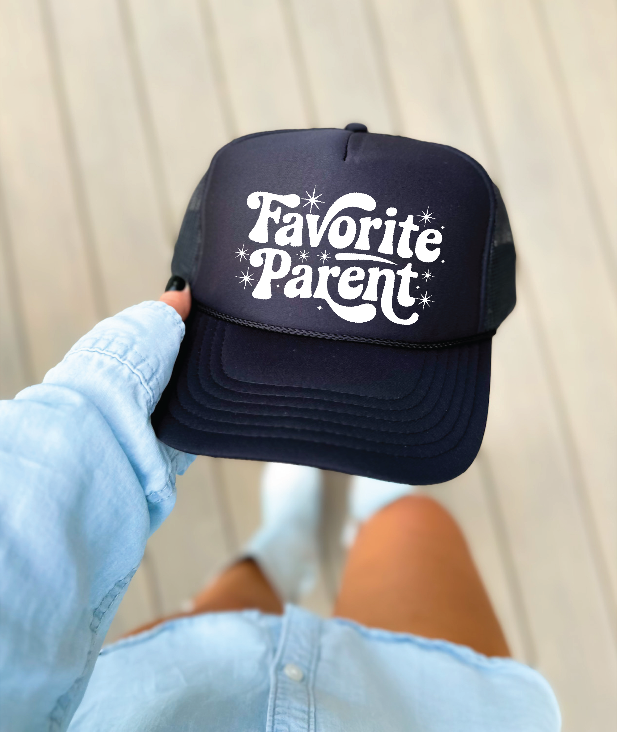 FAVORITE PARENT DTF Printed Black Trucker Hat
