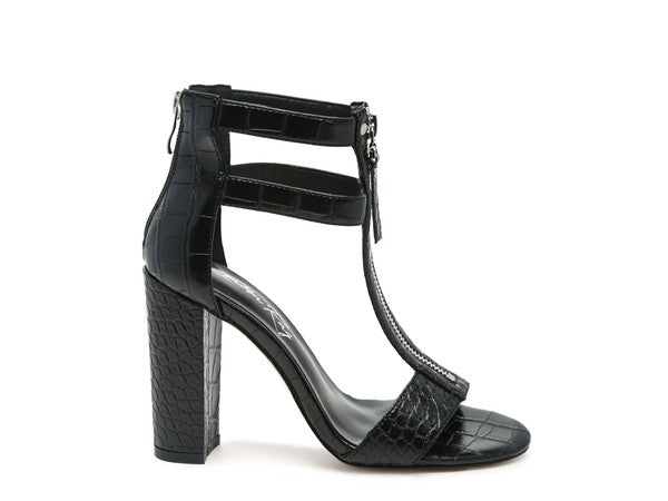 FELICITY Zip Up Croc Textured Sandals - S. M. & Co.