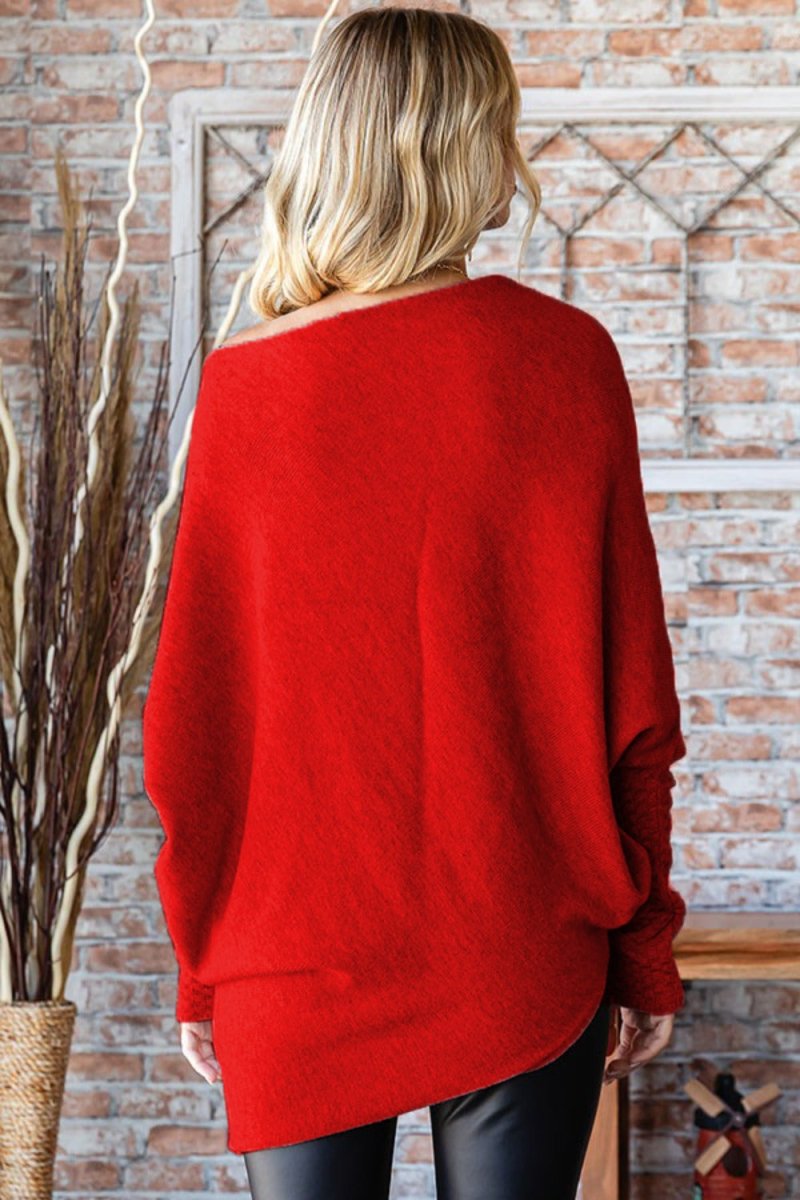 First Love Full Size Asymmetrical Hem Dolman Sleeve Sweater - S. M. & Co.