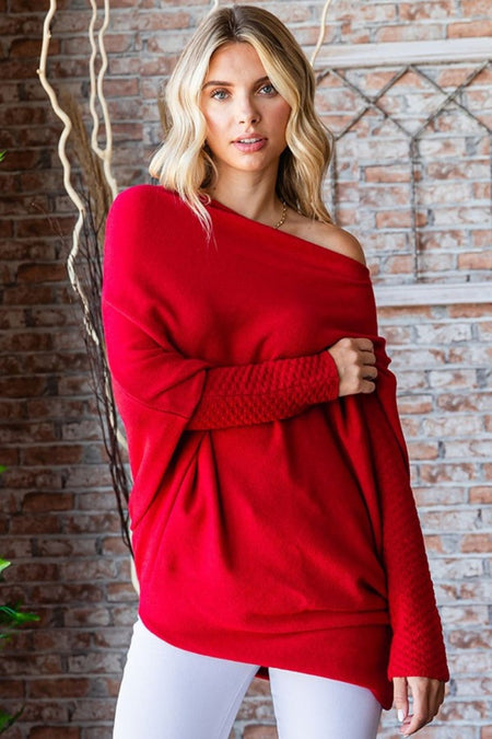 First Love Full Size Asymmetrical Hem Dolman Sleeve Sweater - S. M. & Co.