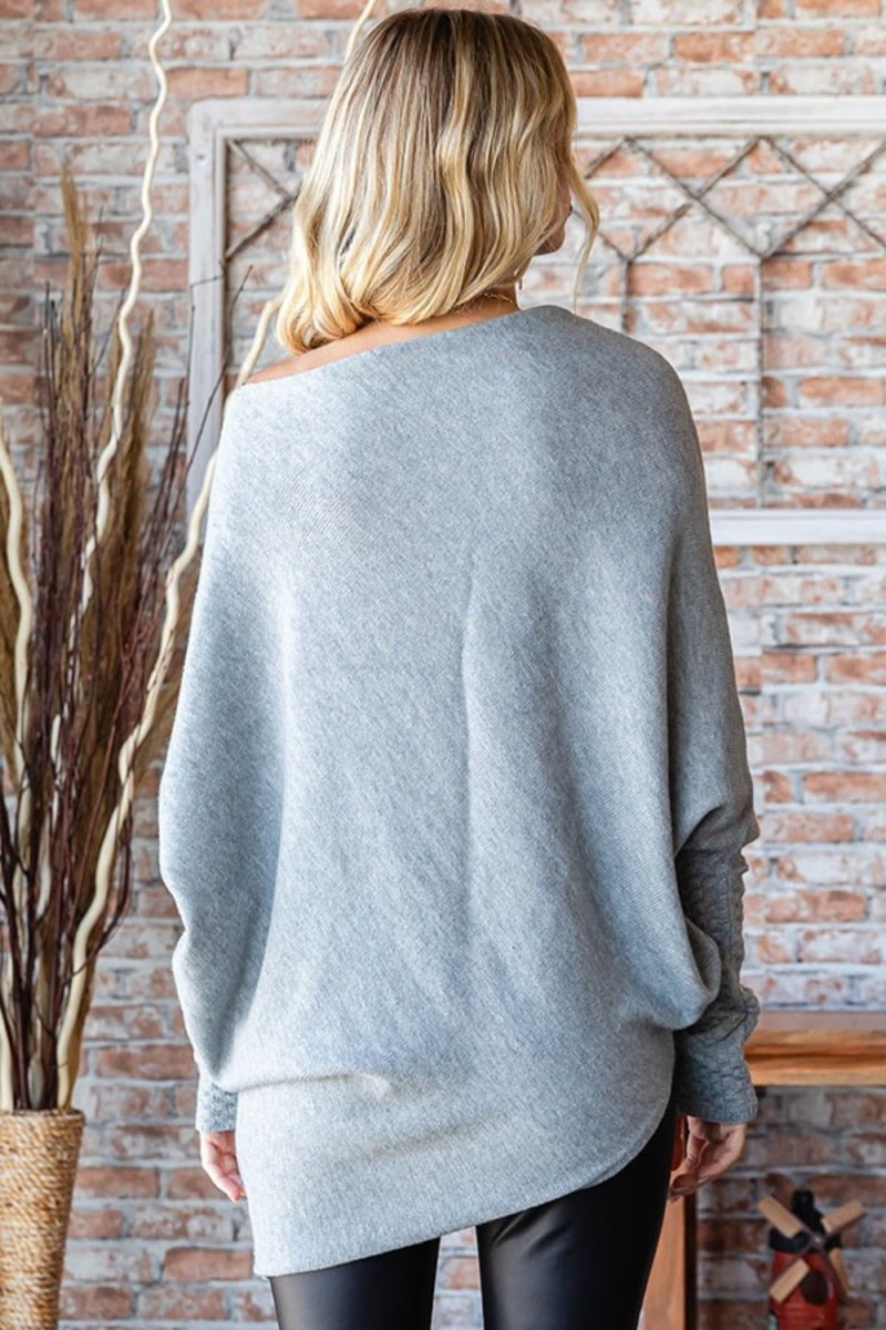 First Love Full Size Asymmetrical Hem Dolman Sleeve Sweater - S. M. & Co.