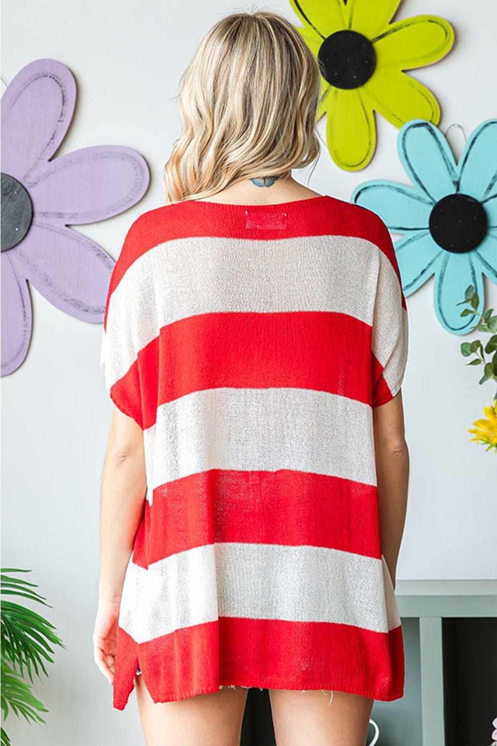 First Love Full Size USA Flag Drop Shoulder Knit Top - S. M. & Co.