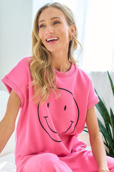 First Love Smile Face Drop Shoulder Brushed Inside T-Shirt - S. M. & Co. T-Shirts