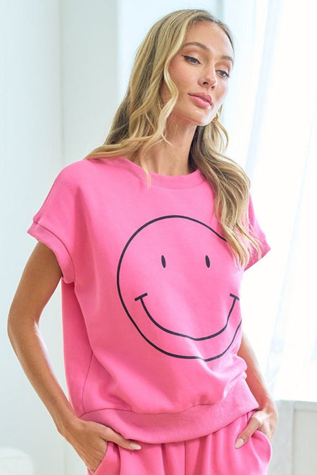 First Love Smile Face Drop Shoulder Brushed Inside T-Shirt - S. M. & Co. T-Shirts