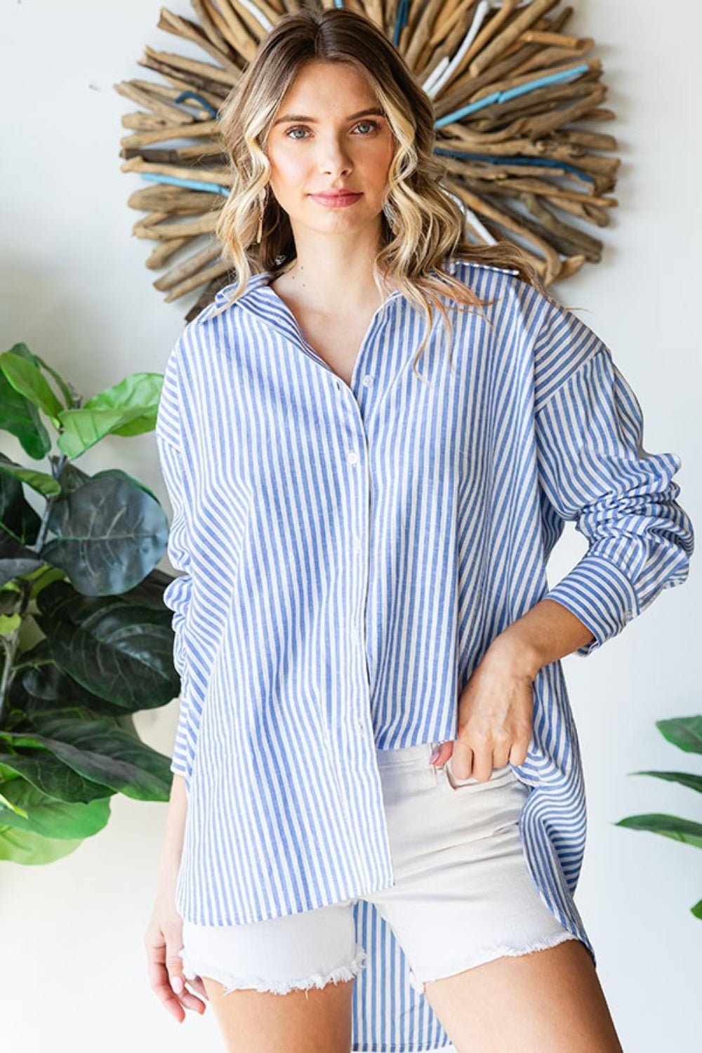 First Love Striped Button Down High-Low Hem Shirt - S. M. & Co.