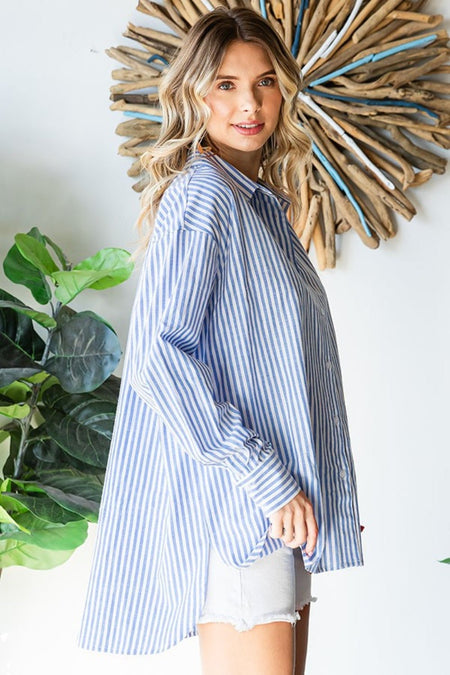 First Love Striped Button Down High-Low Hem Shirt - S. M. & Co.