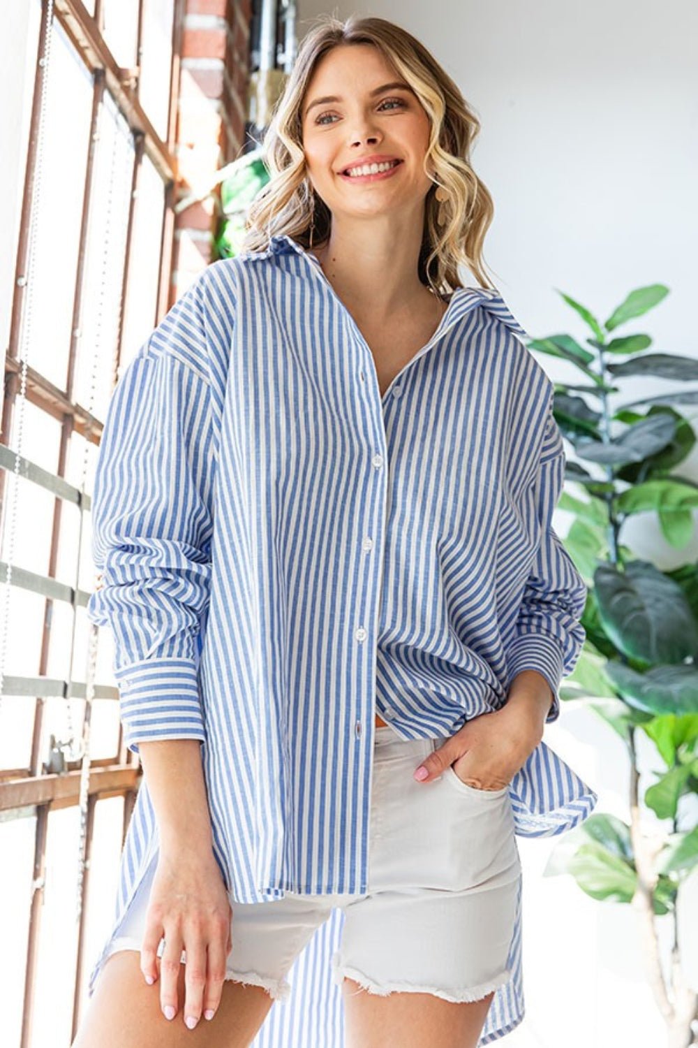 First Love Striped Button Down High-Low Hem Shirt - S. M. & Co.