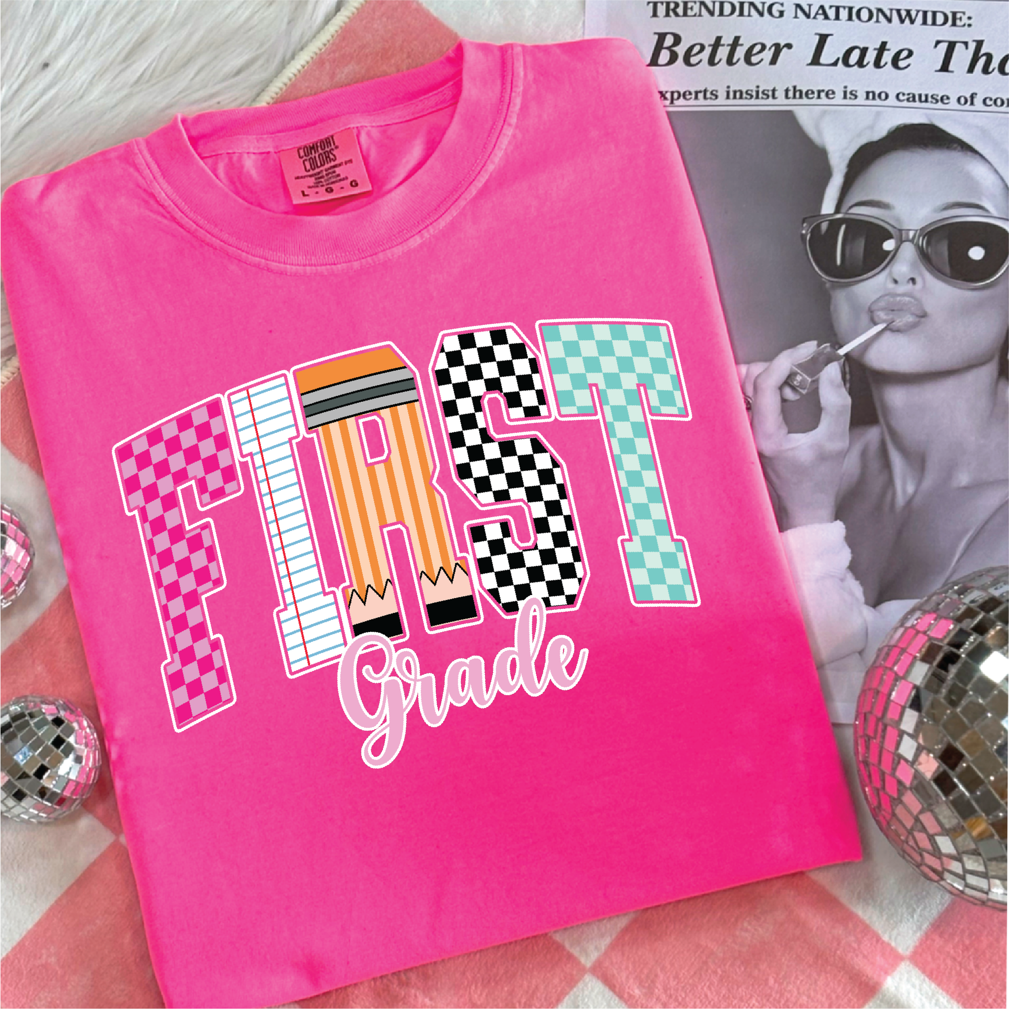 First Grade Checkered Graphic Tee