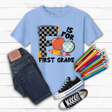 F is for First Grade- Checkered - S. M. & Co. Shirts & Tops